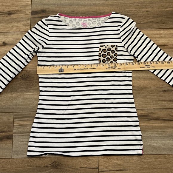 Women's Boden Benton Pocket T Shirt SZ 4 Striped Leopard Print Cotton L/S - Picture 4 of 10